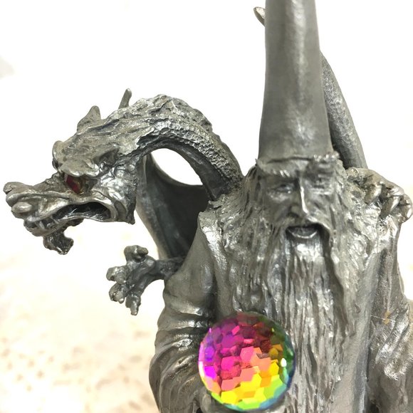 PERTH Pewter Wizard w/ Dragon – Book & Crystal Ball Figurine Vintage - Picture 3 of 15